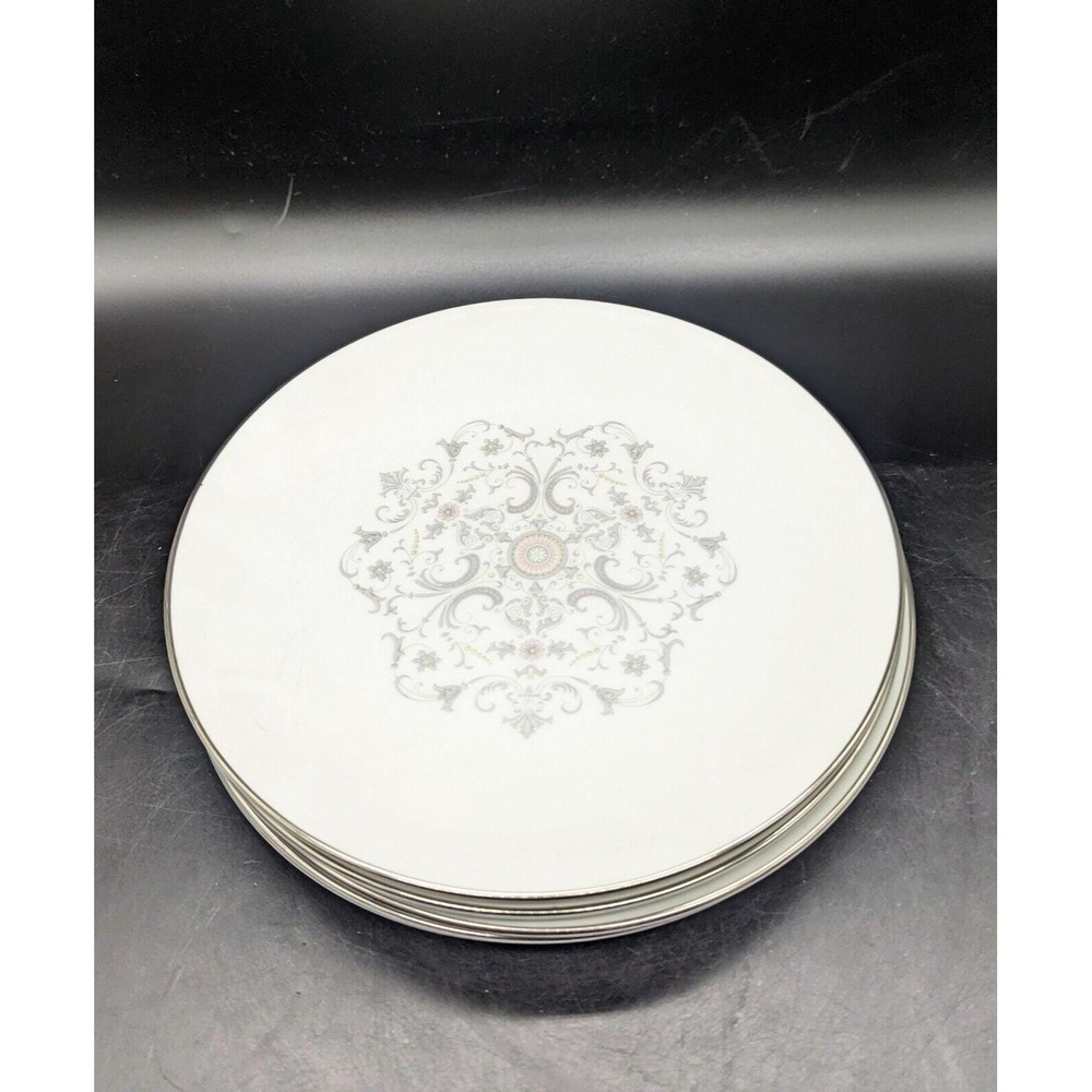 ROYAL WORCESTER Bridal Lace Salad Plate Gray Scrolls‎ Flowers Set Of 5 8.25"